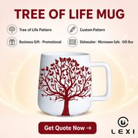 Mug graphique Arbre Noir Mat et Blanc Duo avec Impression Rouge Profond, Poignée Carrée, Céramique Brillante – Cadeau Idéal pour la Maison, la Cuisine, le Café Moderne, Décoration
