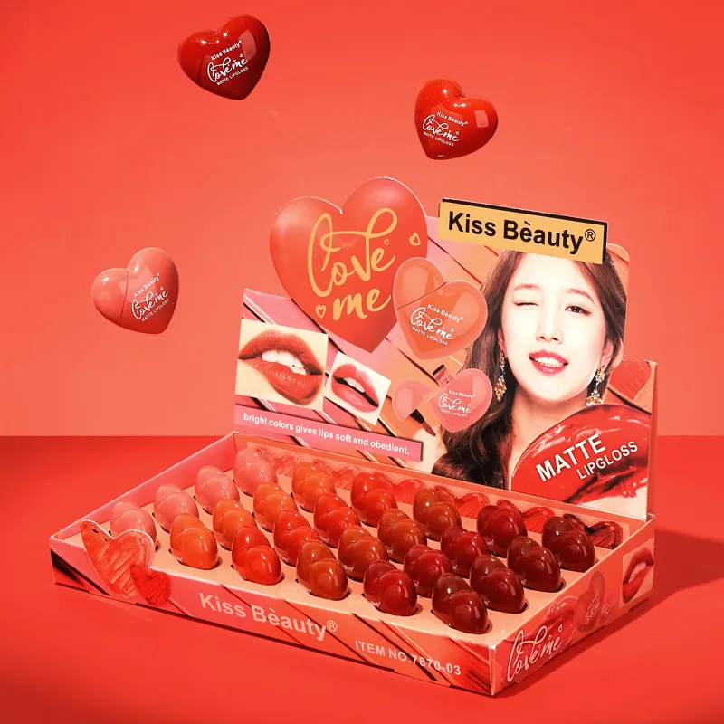 Cute Heart Design Kiss beauty Lip Tint Long wear Silk-screen Lovely 6 Colors Lip Gloss Wholesale