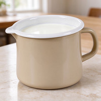 Tasse à lait en émail métallique sur mesure avec bec verseur, 1,1 L et 1,4 L, qualité alimentaire, résistante au four, pour cuisine de restaurant, avec logo personnalisé