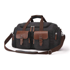 Sac de voyage en toile personnalisé, sac de week-end surdimensionné en cuir véritable pour hommes et femmes - Product Image 4