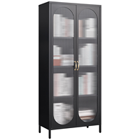 Rangements en acier Placard Buffets 2 portes battantes en verre Style américain Jouets Présentoir à vin Cuisine Armoire sur pied Casier