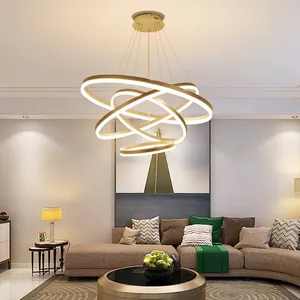 Circle Personality Combination Luxury Aluminum Round Gold Acrylic Ring Lighting Fashion Creative Chandelier For Living Room