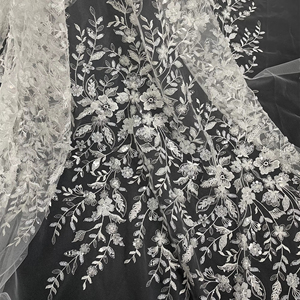 Classic Flower <strong>Pattern</strong> Embroidery Fabrics Beaded and Sequins <strong>Net</strong> Mesh Lace Fabric for Party Gown or Gown - Product Image 1