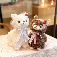 Peluche Alpaga Mignonne Kawaii, Jouet en Peluche Doux en Polaire Bouclée, Poupée Alpaga Blanche avec Nœud et Décoration Cerise, Cadeau en Gros