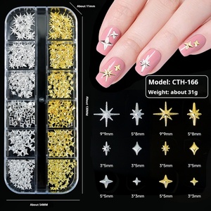 Décorations d'ongles 3D DIY Tetraptera 12 compartiments, strass en alliage métallique brillant doré et argenté en forme d'étoile pour Noël - Product Image 4