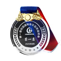 Médaille de cristal en verre de sport personnalisée en gros pas cher médaille de cristal d'or personnalisé blanc ruban médailles de sport médaille de cristal personnalisée