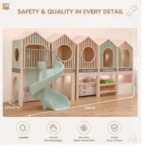 Équipement de terrain de jeu intérieur moderne en bois beige personnalisé avec toboggan, maisonnette pour enfants, <span class=keywords><strong>salle</strong></span> de jeux pour enfants, centre de jeux pour enfants - Product Image 3