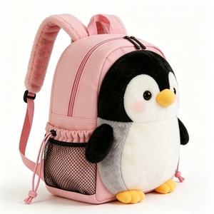 Mochila con cara de pingüino adorable, Mochila escolar de pingüino de peluche suave, Mochila de pingüino de dibujos animados, Bolsa de peluche de pingüino adorable - Product Image 1