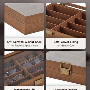 Wooden Eyeglasses Storage Box Eight Compartment Flip Top <b>Case</b> <b>For</b> Jewelry And <b>Glasses</b> Walnut Color - Product Image 4