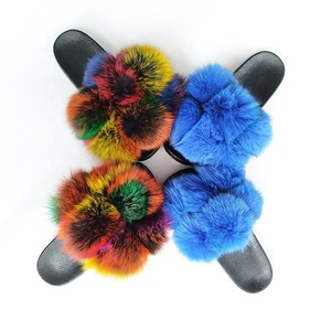 Chaussons en fourrure à pompon ouverts pour <span class=keywords><strong>femme</strong></span>, modèle 2020, en vraie fourrure de renard, mignons et moelleux - Product Image 4