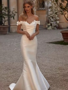 NDB11034 Abito da Sposa con Strascico Staccabile in Raso, Vestito Nuziale alla Moda per Matrimonio - Product Image 3