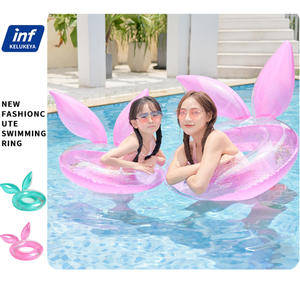 Flotador Inflable de Piscina con Orejas de Conejo KELUKEYA, Color Rosa, para Niñas, Anillo de Natación de PVC con Lentejuelas - Product Image 1