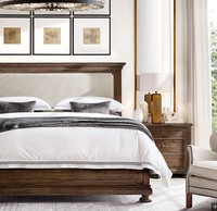 Lit mural en tissu rustique de style américain, taille King, avec panneaux décoratifs, écologique, pour chambre principale, dossier haut, personnalisable