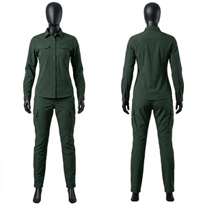 Uniforme de Guardia de Seguridad Unisex, 220 GSM, Poliéster y Algodón Elástico, Camisa Táctica Verde Oscuro, Pantalones Cargo, Logotipo Bordado Personalizado OEM - Product Image 1