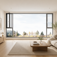 Fenêtre panoramique large à ouverture intérieure Hillside Direct avec vitrage central et largeur de cadre personnalisée pour chambre de villa en milieu forestier