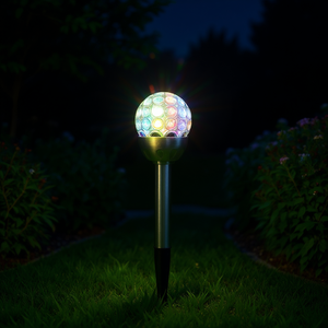 Lampes solaires de jardin RGB à LED en forme de boule, étanches IP44, en acier inoxydable, alimentées par énergie solaire, pour la décoration extérieure, avec batterie 200mAh - Product Image 2