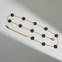 Kalung Bunga Daisy Batu Alam Hitam Vintage Baja Anti Karat Lapis Emas 18k Anti Luntur Dazan New HOT 2027 Buatan Tangan