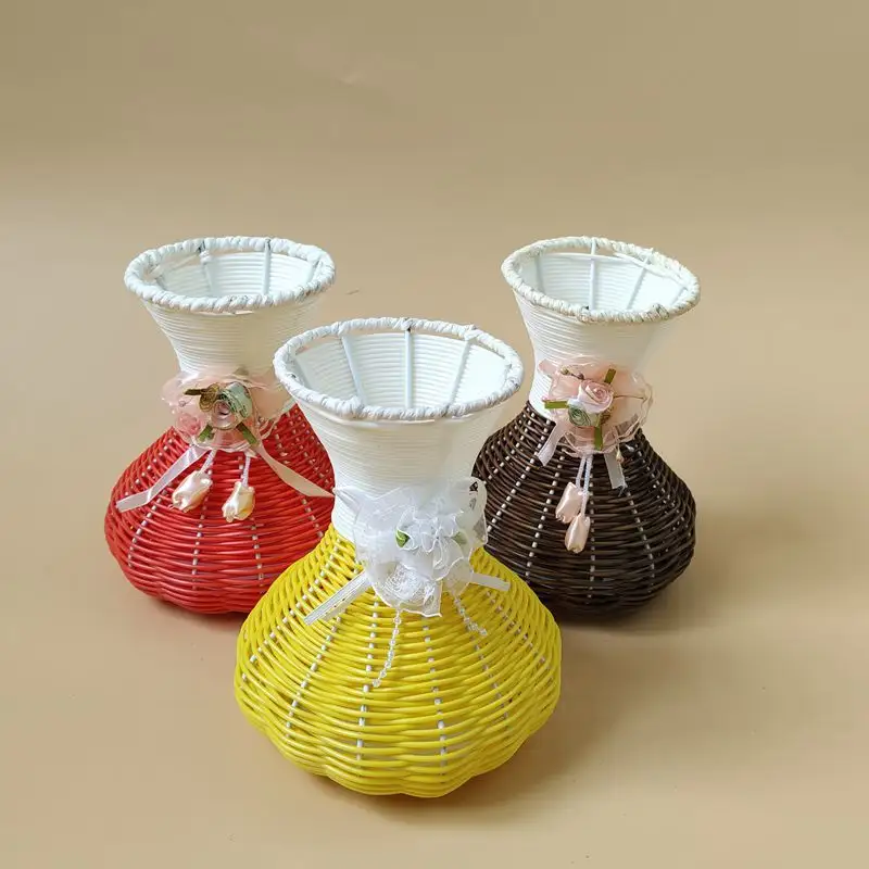 Vaso de flores para decoração, vaso de flores feitos à mão para decoração de casa, saco de palha tecido europeu e americano