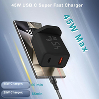 Chargeur mural Type-C 45W PD 3.0 avec prise UK et matériau ignifuge pour téléphone portable, écouteurs et ordinateur portable