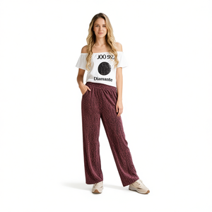 Pantalon large à imprimé léopard, taille haute, coupe ample, en tissu éponge, décontracté, pour femme, avec poches, élastique, pour le printemps - Product Image 1