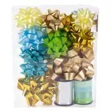 Metallic Blend 100% Polyester Gift Bows Assorted Colors Gold Blue Green Yellow Glitter Printed Wired <b>Ribbons</b> for Gift Packaging - Product Image 5