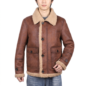 Blousons d'hiver décontractés de haute qualité pour hommes, en cuir véritable de mouton, fourrure de mouton véritable, fermeture éclair, service OEM - Product Image 1