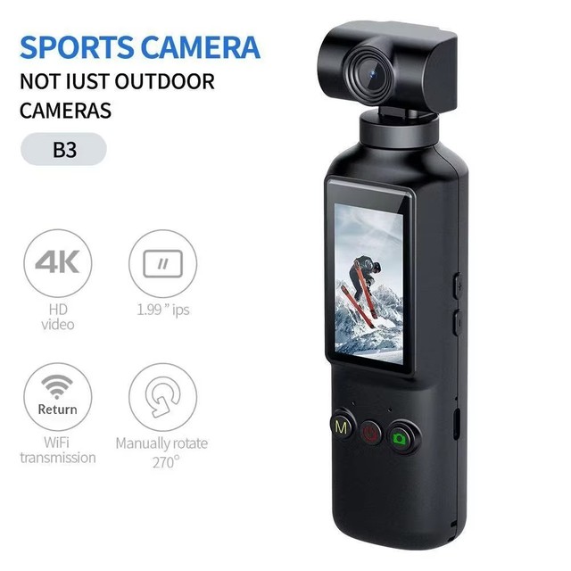 HONGDAK Pocket Sports Camera 4K HD Mini Handheld WiFi Anti-shake Rotatable 1.99" Screen Built-In Storage Video Recording Outdoor