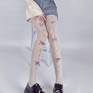 Milky White Openwork Bow Fishnet Stockings 0D Ultra Thin Nylon Seamless Women's Tights Spring Autumn Wear - Product Image 1