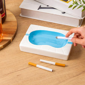 Cenicero de Cerámica Creativo, Rectangular, Blanco y Azul, Duradero, para Oficina y Hogar, Regalo Promocional, Vajilla - Product Image 3