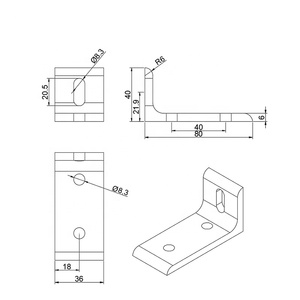 4040 & 4040 Support d'angle intérieur fendu à <span class=keywords><strong>3</strong></span> trous en aluminium Support en aluminium en forme de L pour profilé à fente en T #6011 - Product Image 3