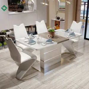Conjunto de Mesa de Jantar com 4 6 8 Cadeiras Estofadas em Couro com Encosto Alto em Design Nórdico de Luxo em Forma de Z - Product Image 1