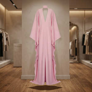High Quality Pink V-Neck Batwing Sleeve <b>Kaftan</b> Maxi Dress Floor-Length Loose Fit Solid Color <b>Summer</b> Party Style in Wholesale - Product Image 2