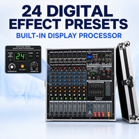 Console de mixage amplifiée 8 canaux EM-8ant 600W x 2 avec amplificateur de puissance, flight case, égaliseur 9 bandes, 24 DSP, USB, Bluetooth, alimentation fantôme 48V pour scène et église