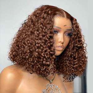 Perruques Courtes Bob Bouclées Kinky en <span class=keywords><strong>Cheveux</strong></span> Brésiliens Pas Chères avec Dentelle Frontale, Perruques Sans Colle HD en <span class=keywords><strong>Cheveux</strong></span> Remy pour Femmes Noires - Product Image 2