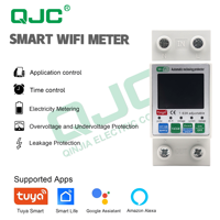 Nouvel arrivage QJC – Interrupteur intelligent Wi-Fi 63A TUYA avec compteur d'énergie Kwh, disjoncteur et protection contre les surtensions à commande à distance