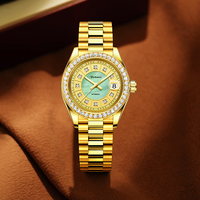 Montre automatique mécanique de luxe pour femme Ferhmen F6600 en acier inoxydable avec cadran vert MOP, diamants et verre saphir