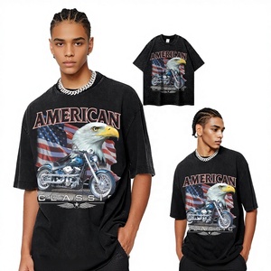 American High-Street White Ink Direct-<b>Print</b> Printed Short Sleeve Tee Streetwear Retro Trendy Brand Distressed Washed T-Shirt Men - Product Image 1