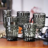 Geribbelde loodvrije wijnglazen met reliëfdiamantdesign, 310ml, vaatwasserbestendig, zwart, voor bruiloften en feesten