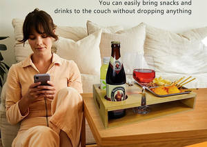 أريكة من الخيزران صندوق الوجبات الخفيفة زجاجة النبيذ حامل كوب المشروبات صينية حامل أريكة الخادم المنظم أريكة صديقة أريكة الحانة والوجبات الخفيفة وحدة التحكم على الأريكة - Product Image 5