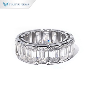 Tianyu Gems Women's <b>Emerald</b> Cut Diamond Eternity Band <b>Ring</b> Channel Setting Classic18K Rhodium Plated - Product Image 1