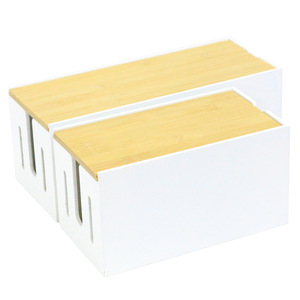 Organizador de cables de bambú, soporte para cable de alimentación de router, cubierta para regleta de enchufes, soporte para cable de datos, soporte para decodificador, organizador de escritorio. - Product Image 4