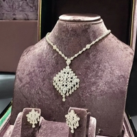 Juego de Joyería Nupcial India Chapada en Rodio, Collar y Aretes Largos Estilo Dubái y Arabia Saudita