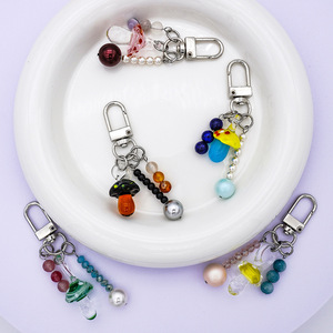 New Design Handmade Simple Cute Glass Mushroom Pearl Natural Stone Bag Small Pendant Keychain