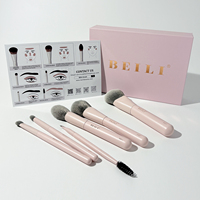 Ensemble de 6 pinceaux de maquillage minimalistes blancs, poils synthétiques doux, professionnels pour le visage, les lèvres, l'eye-liner, pinceau éventail, manche en bois, logo personnalisé OEM
