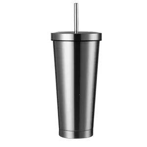 CUPPARK Reusable 500ml Double Wall Stainless Steel Vacuum Car Coffee Cup Tumbler With Metal Straw