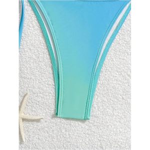 FOXA Women's 2 Piece <b>Bikini</b> Set Floral Beaded Triangle Halter <b>String</b> Swimsuit High Cut Bathing Suit - Product Image 5