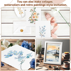 Acuarela hecha a mano 300 GSM borde cubierto blanco papel texturizado de algodón Vintage hecho a mano para invitaciones, escritura, dibujo - Product Image 6