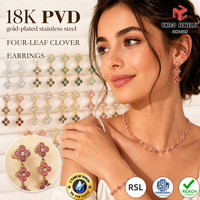Pendientes de Trébol de Cristal Multicolor de Lujo Ligero, Acero Inoxidable, Chapado en Oro de 18K PVD, Pendientes de Tenis Arcoíris, Joyería para Mujer