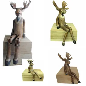 wooden decorative moose animal shelf sitter handicrafts