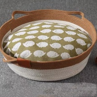 Tissé à la main solide motif coton corde chat lit naturel fait à la main pliable nid de couchage panier avec berceau jouant corde balle